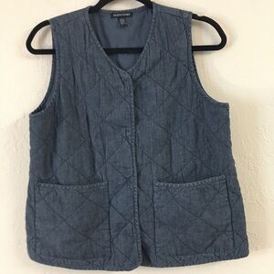 Eileen Fisher 100% Organic Cotton Quilted Vest XXS Dark Blue Fall lagenlook